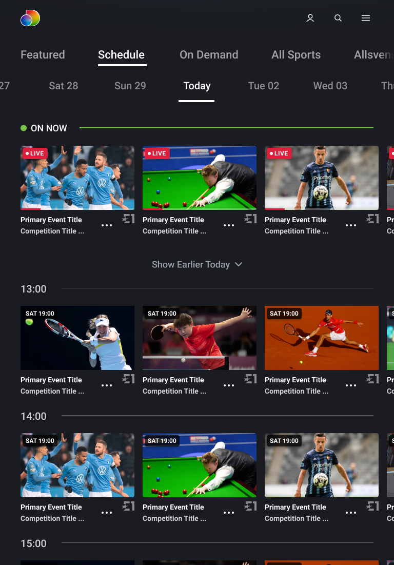 Responsive discovery+ tablet EPG with programme imagery and schedule rows
