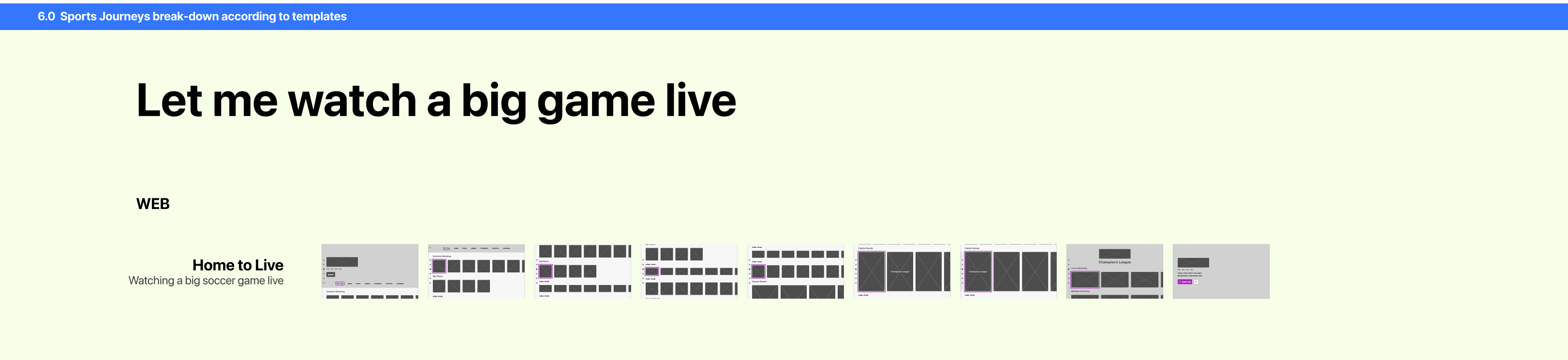 Sports journey template for watching a major game live